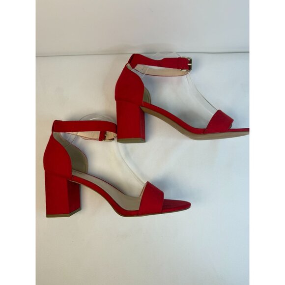 Torrid Two Strap Womens Size 10.5W Red Suede Open Toe Heeled Sandals Shoes - Picture 7 of 16